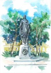Акварельный рисунок памятника "Екатерине II"