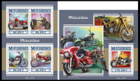 Почтовая марка Республики Мозамбик с изображением мотоцикла Ирбитского мотоциклетного завода "Урал".